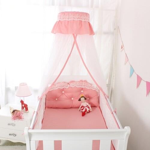 Nordic Sweet Lace Pink Baby Cot Mosquito Net Hung Dome Netting Children Bed Curtain Baby Bedroom Decoration