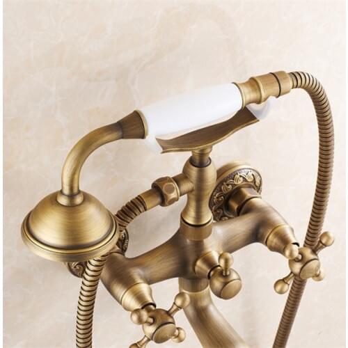 Vidric Bathtub Faucets Wall Mounted Antique Brass Brushed Bathtub Faucet With Hand Shower Bathroom Bath Shower Faucets Tornei