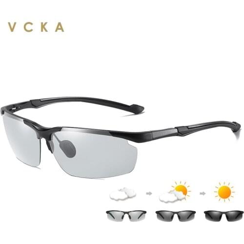VCKA Rimless Photochromic Sunglasses Men Women Day Night Vision Glasses Aluminum Magnesium Polarized Discoloration Eyewear