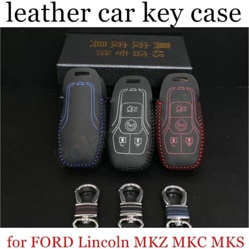 Only Red great sale Hand sewing DIY car styling Car key cover car key case Genuine leather fit for FORD Lincoln MKZ MKC MKS
