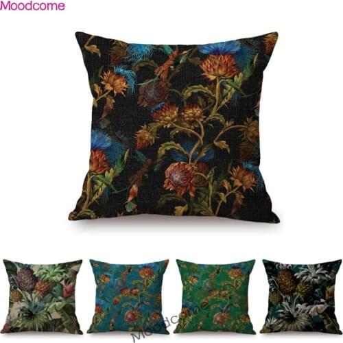 Tropical Floral Bird Art Palm Leaves Pineapple Cotton Linen Red Blue Green Sofa Pillow Case Rainforest Decorative Cushion Cover