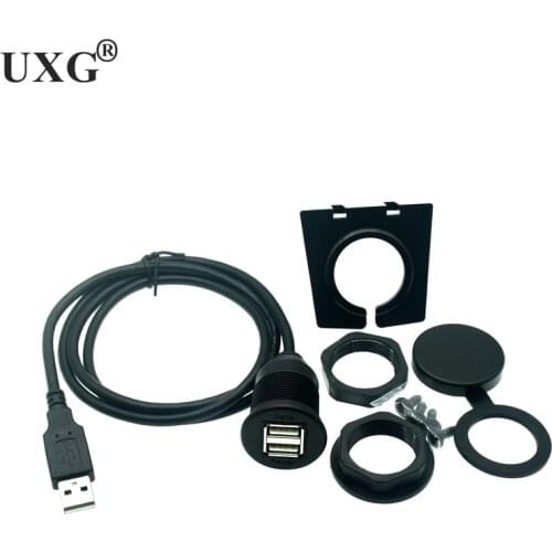 USB 2.0 Port Male to Female Extension Cable Waterproof Flush Mount Dual USB Dock Adapter Dashboard Pan for Car Motorcycle