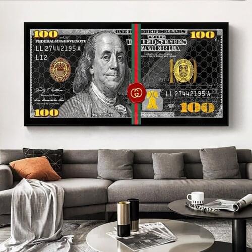 Vintage 100 Dollar Money Canvas Art Portrait Painting Prints Modern Cuadros Poster Wall Picture For Living Room Home Decoation