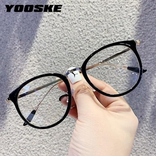 YOOSKE Vintage Oversized Glasses Frame Women Men Round Eyeglasses Metal Frames Computer Gaming Optical Spectacles Black Glass