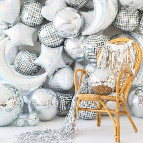 1PC 22inch 4D Disco Foil Balloons Laser For Wedding Happy Birthday Popular Party Decor Rock and Roll Looks Round Cube Shaped