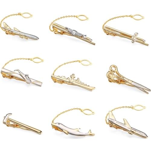 High-end brand tie clip French Wedding Shirt Tie Pin golden plane, musical symbols, scissors, hammers, steamboat tie clips