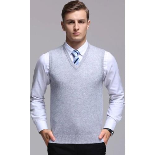 High quality mens cashmere sweater vest autumn & winter sleeveless sweater male office solid color V-neck wool vest pullover