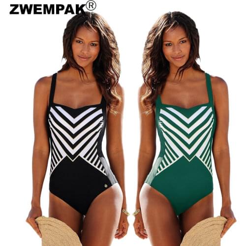 Women swimsuit one piece striped printed swimwear slim bodysuit 2021 female bathing suits summer monokini retro one-pieces suit