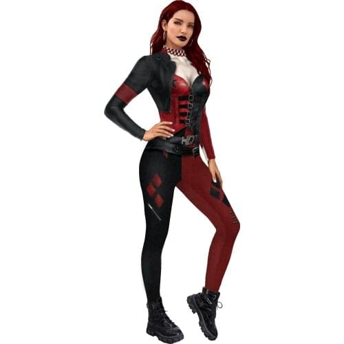 [You're MySecret] 2021 Comics COSPLAY Bodysuit For Women Joker Printed Long Sleeves Costume Unisex Halloween Club Slim Jumosuit