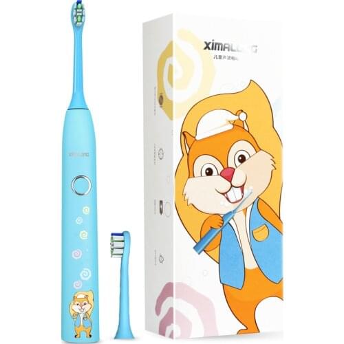 XiMALONG Children Electric Toothbrush Cartoon Mute Waterproof Charging Long Aeronautical Edible Silica Gel 2pcs Brush Heads