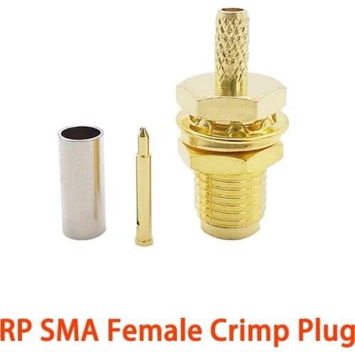 1Pcs RP SMA Female Plug RF Coaxial Solder Connector RP SMA Female (Male Pin) Center Nut Bulkhead Crimp RG316 RG174 LMR100 Cable
