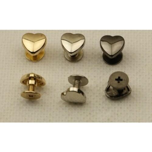 100pcs Heart Shape Metal Screw Back Rivets for Leather Studs Nail Garment Leather Craft Belt Wallet Bag Decoration Hardware 10mm