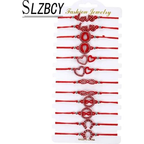 12pcs Simple Hollow Love Heart Charm Bracelets Luck Blessing Handmade Adjustable Red Rope Bracelets For Women Jewelry Wholesale