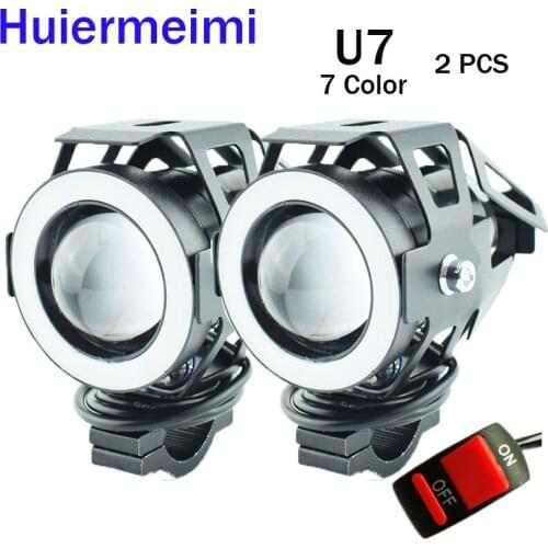 2Pcs Motorcycle headlight LED moto driving auxiliary head lamp Light 12V 125W U7 6500K 7Color 3000ml motobike spotlight headlamp