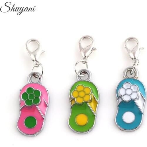20pcs/lot Free Shipping 12*20mm Mix Colorful Enamel Slippers Charm Pendants For Glass Living Locket