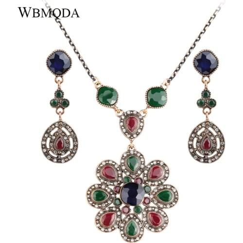 2018 New Indian Jewelry Set Gold Color Necklaces And Earrings For Women Love Crystal Flower Resin African Beads Jewelry Sets
