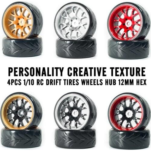 4Pcs 1/10 RC Drift Tires Wheels hub 12mm Hex for 1:10 HSP HPI Axial Scx10 Traxxas Trx4 Tamiya HPI RC Rally On Road RC Car Tyre