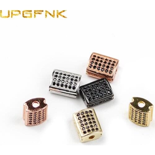 UPGFNK 4pcs Micro Pave Black Zircon Geometric Spacer Copper metal Loose beads for Jewelry making bracelet making DIY Accessories
