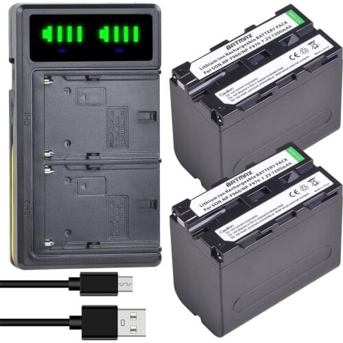 Batmax 2pcs NP-F970 NP-F960 NP F960 F970 Battery akku+LCD USB Dual Charger for Sony PLM-100 CCD-TRV35 MVC-FD91 MC1500C L10