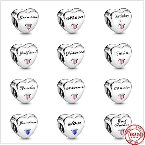 Heart Shape Grandma Nanna girlfriend Niece Beads fit Original Pandora Charms Silver 925 Bracelet DIY Women Jewelry Berloque 2021