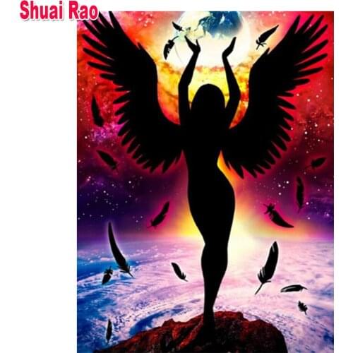 Fantasy Black Angel Diamond Embroidery Cross Stitch Diamond Painting Woman Full Drill Square Mosaic Picture Portrait Rhinestones