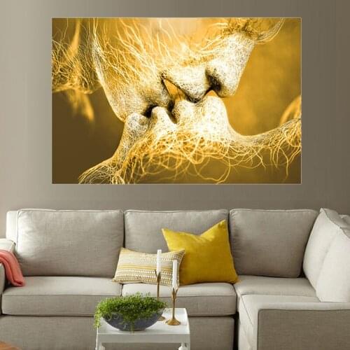90*60cm Golden Love Kiss Canvas Painting Oil Paintings Abstract Posters and Prints Wall Art Room Decoration Pictures No Frame