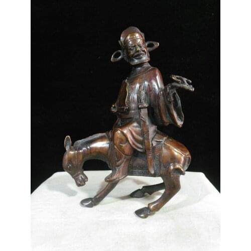 9"Nepal temple collection Old Bronze Cinnabar Zhong Kui Statue Ride a donkey Blessing Town House Exorcism Ward off evil spirits
