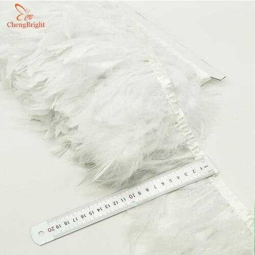 ChengBright 10Yards White Turkey Feather Pruning Cloth Sideband Diy Festive Stage Craft Feathers Trim Feather Trim Fringe A