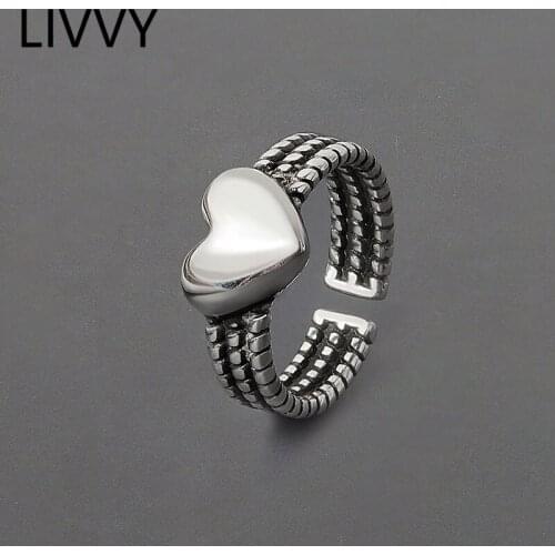 LIVVY Silver Color Love Heart Shell Finger Ring For Women Fashion Party Wedding Jewelry Ring Gift 2021 Trend