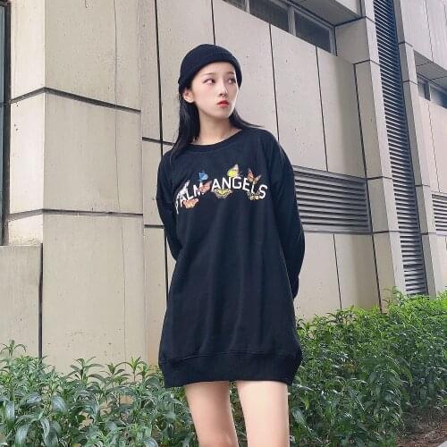 Palm Angels butterfly letter printing loose men and women couple T-shirt long-sleeved sports high street tide brand 86644