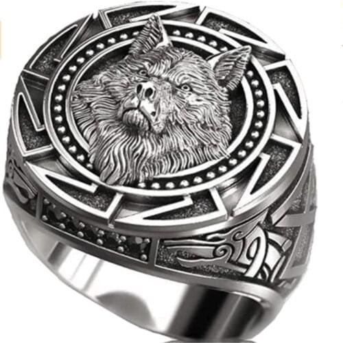 Solid Norse Viking Nordic Wolf Head Ring For Man 316L Stainless Steel Slavic Wolf Ring Jewellery Size 7-13