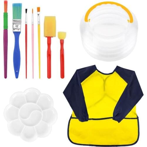 10pcs Kids DIY Sponge Paint Brush Set with Apron Palette Kids Drawing Toys Kindergarten Art Crafts Brushes Painting Tool