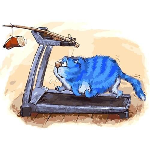 Cartoon Blue White Cat DIY Cross Stitch 11CT Embroidery Kits Needlework Craft Set Cotton Thread Printed Canvas Wholesale