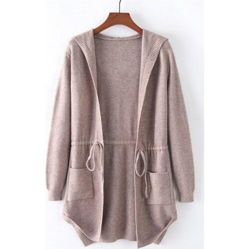 New Women Casual Style Autumn Winter Long Sleeve Loose Cardigan Hooded Knitted Overcoat Sweater Knitwear Tops