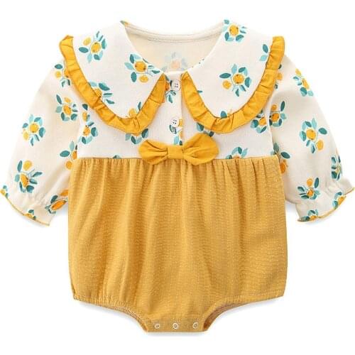 Autumn Newborn Baby Girl Clothes Newborn Cotton Stitching Printing Baby Long-Sleeved Triangle Jumpsuit 0-2Y