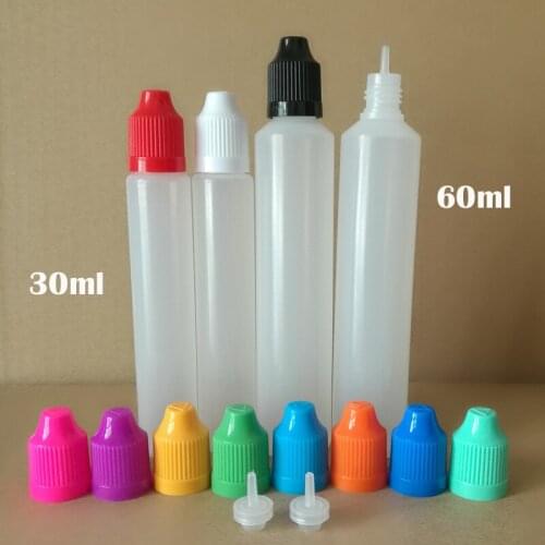 50pcs 30ml 60ml Pen Shape Bottle Empty Long bottles with Child Proof Caps and fine Tips for E Liquid Empty Storage Bottle