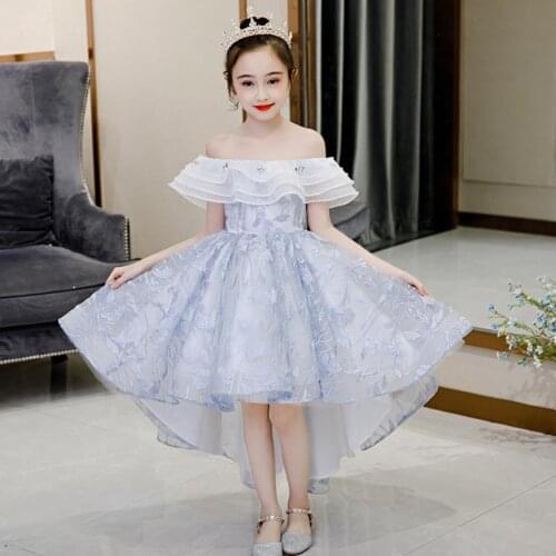 Tulle Sequin Girl Dress Princess Girls Wedding Party Communion Shoulderless Ball Gown Kids Christmas Evening Outfits L985