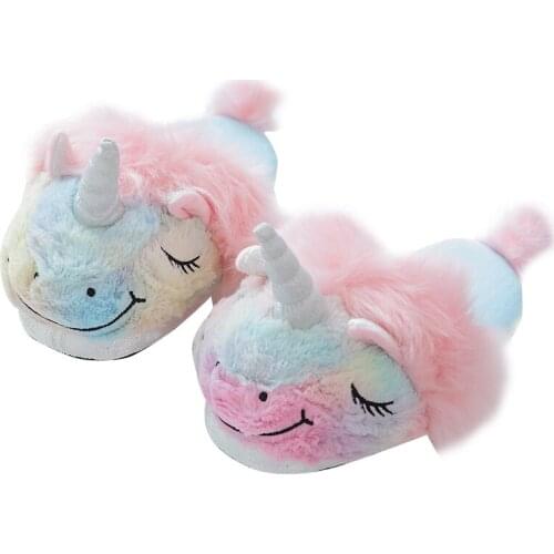 24cm Plush Unicorn Indoor Unicorn Warm Winter Adult/Kids Stuffed Cartoon Shoes Valentine Gift for Girls Christmas Present