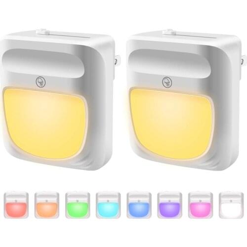 Plug-in Night Light for Kids, Dimmable RGB Color Changeable LED Nightlight with Dusk-to-Dawn Sensor,Warm White Night Lamp