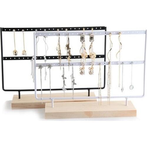 New Fashion 44 Creative Wooden Holes Black/White Earrings Ear Studs Jewelry Display Stand Organizer 2 Layers Jewelry Rack