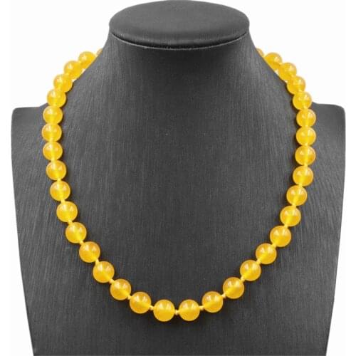 New Crystal Round Beads Short Chain Necklace Translucent Yellow Natural Jades Stone Necklaces Jewelry Elf on The Shelf 18" A781