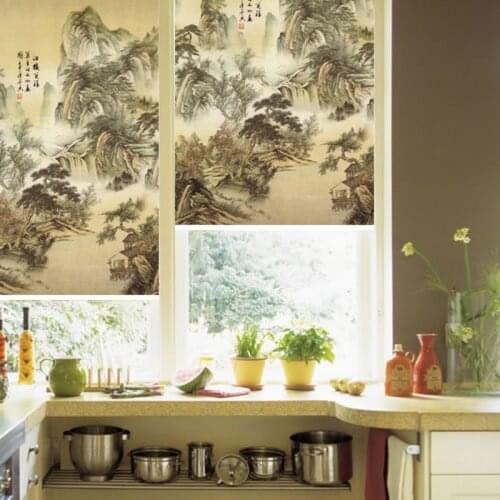 Chinese Style HD Landscape Painting Beads Roller Blinds For Living Room Bedroom DIY Custom Made Blackout Blinds