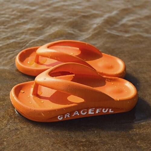 Fashion Orange Soft Comfortable Sole Flip Flops Women Beach Slippers Couple Flip-flops Non Slip Indoor Bathroom Womens Slides