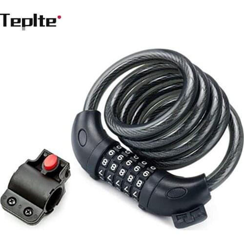 Bike lock Ring type lock 4 Digit Code Combination Bicycle Security accessories 1200 mm x 12 mm Steel Cable Spiral Cycling Bike