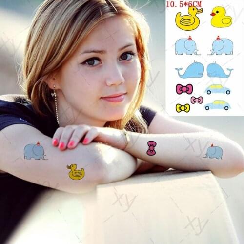 Waterproof Temporary Tattoo Sticker Anime Cartoons Yellow Duck Car Bow on Wrist Finger Flash Tatoo Fake Tatto for Woman Men Kids