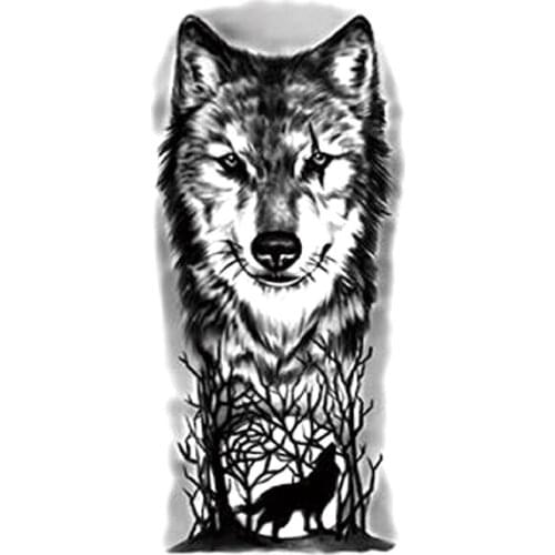 Waterproof Temporary Tattoo Sticker Realistic Wolf Forest Totem Design Fake Tattoos Flash Tatoos Arm Leg Body Art for Women Men
