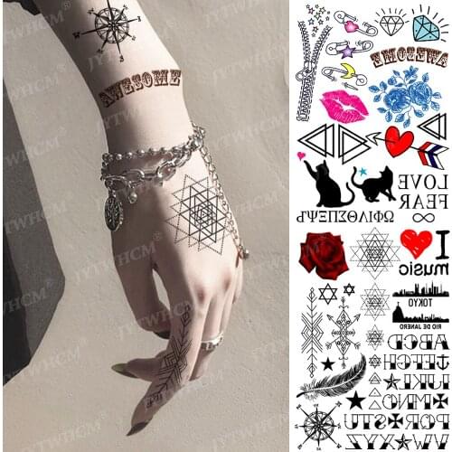Waterproof Temporary Tattoos Sticker Henna Finger Tattoo Geometric Pattern Black Cross Flash Fake Tattoo Sexy Small Tattoo Women