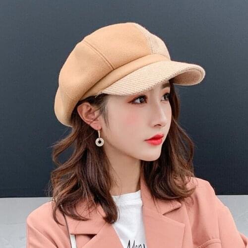 Seioum Women Men Wool Felt Berets High Quality Autumn Winter Hat Thick Warm Unisex Octagonal Newsboy Cap Retro Plaid Beret Cap