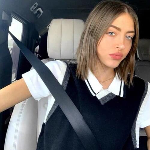 B-TOTO American Retro Black Vintage V-neck Knitted Sweater Vest Women Wear Bm Vest 2021 New Fashion