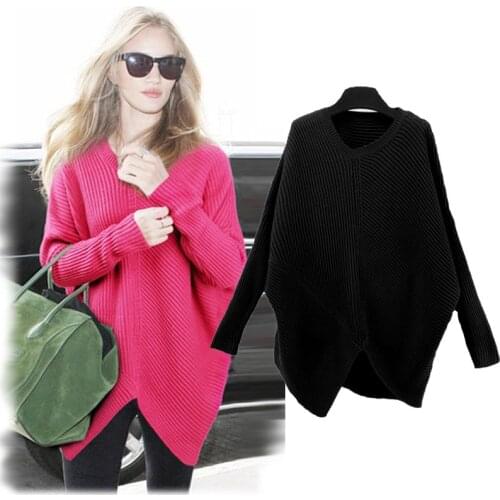 European Plus Size 5XL Women V Neck Knitted Sweater Loose Casual Long Knitwear Jumper Top Bawing Sleeve Sweaters